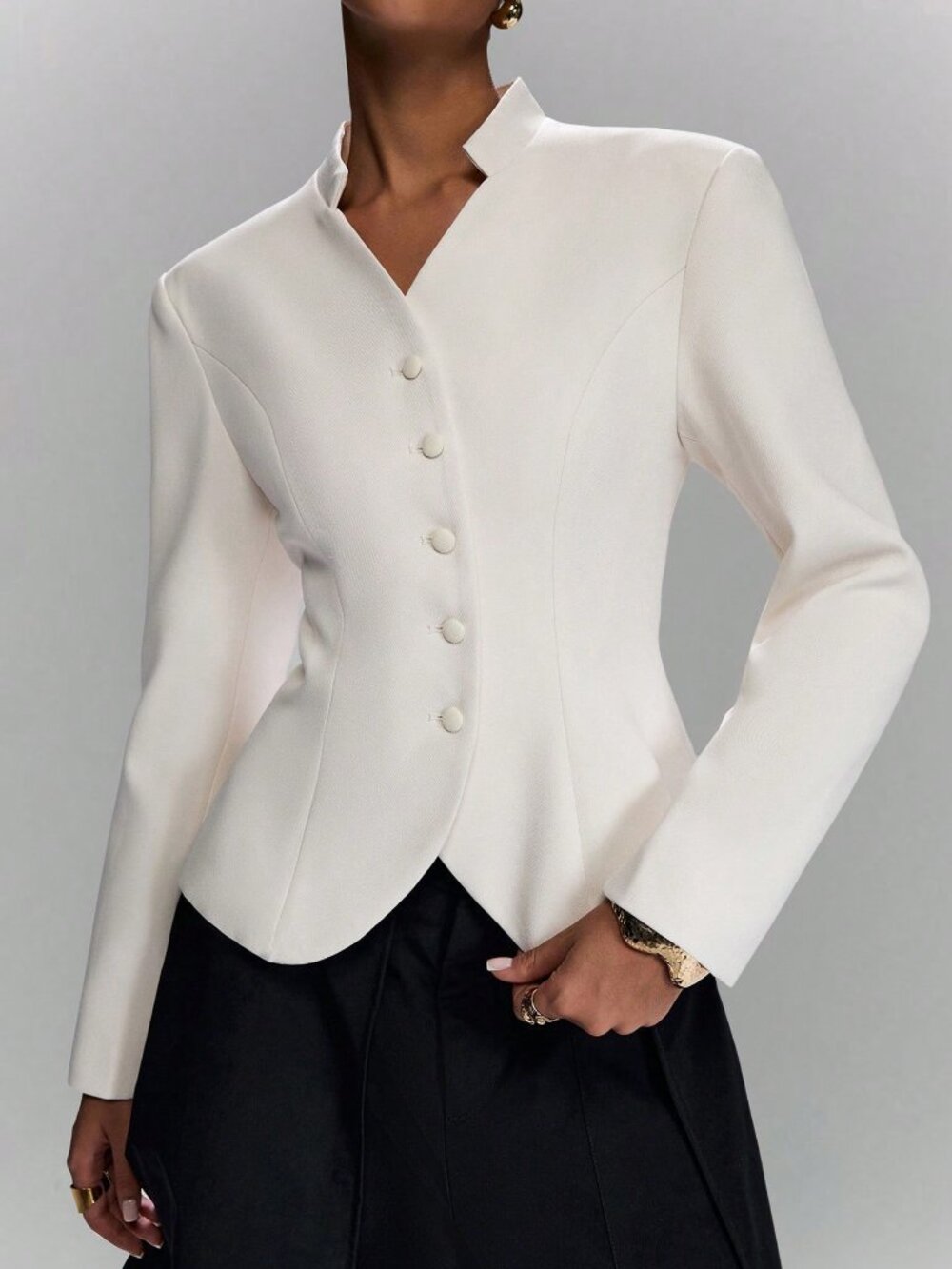 Beige Elegant Women's Long Sleeve Single-Breasted Blazer